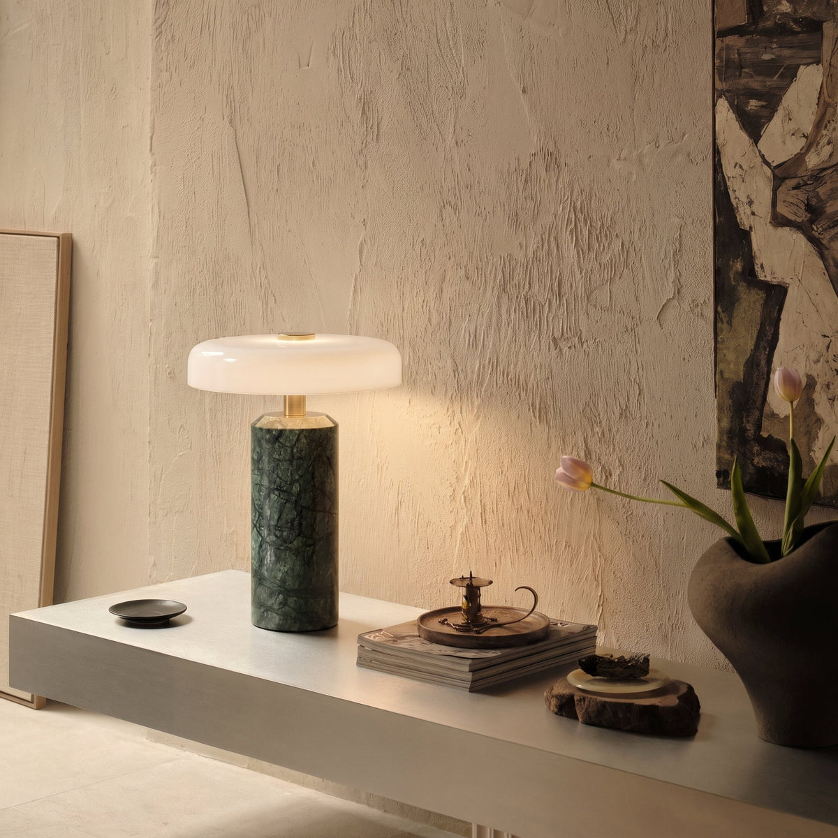 Lampe de table en marbre et verre sans fil